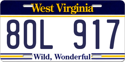 WV license plate 8OL917