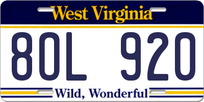 WV license plate 8OL920