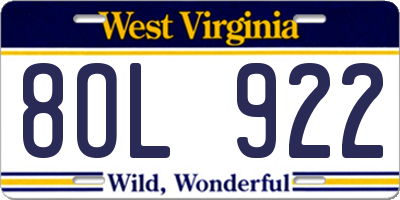 WV license plate 8OL922