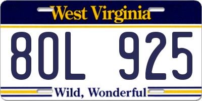 WV license plate 8OL925