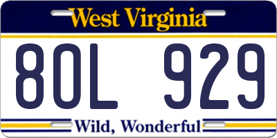 WV license plate 8OL929