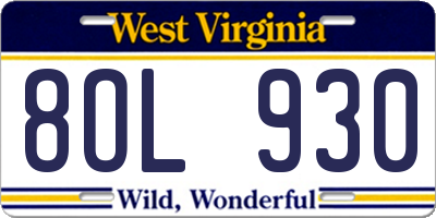 WV license plate 8OL930