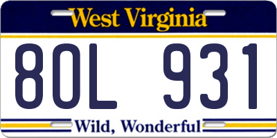 WV license plate 8OL931
