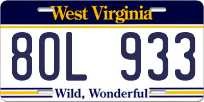 WV license plate 8OL933