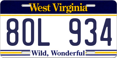 WV license plate 8OL934