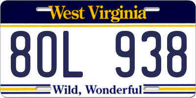 WV license plate 8OL938
