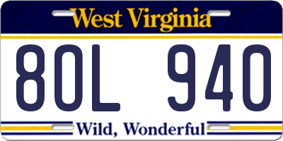 WV license plate 8OL940
