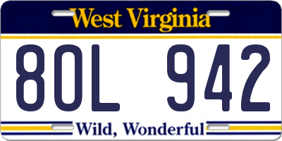 WV license plate 8OL942
