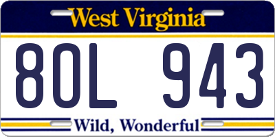 WV license plate 8OL943
