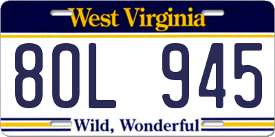 WV license plate 8OL945