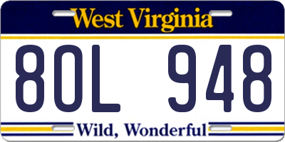 WV license plate 8OL948