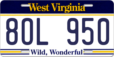 WV license plate 8OL950