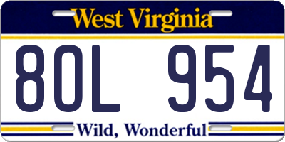 WV license plate 8OL954