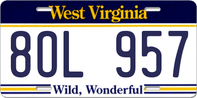 WV license plate 8OL957
