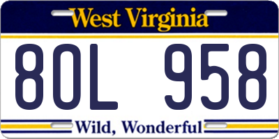 WV license plate 8OL958