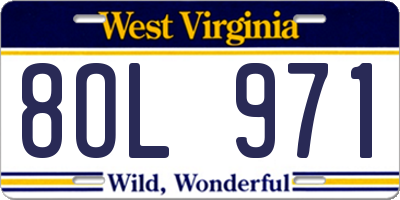 WV license plate 8OL971