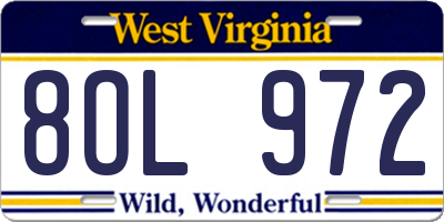 WV license plate 8OL972