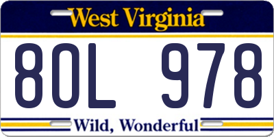 WV license plate 8OL978