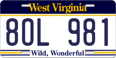 WV license plate 8OL981