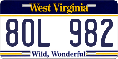 WV license plate 8OL982