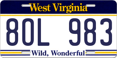 WV license plate 8OL983
