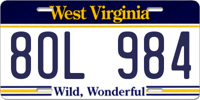 WV license plate 8OL984