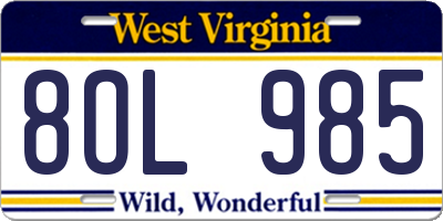 WV license plate 8OL985