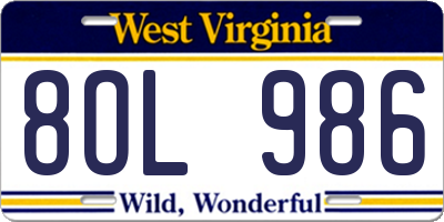 WV license plate 8OL986