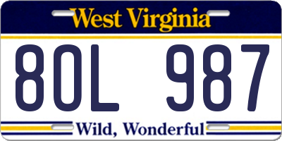 WV license plate 8OL987