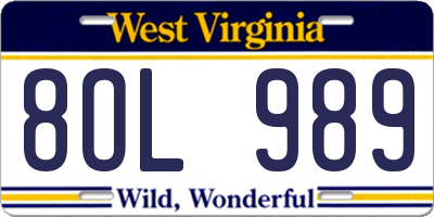 WV license plate 8OL989