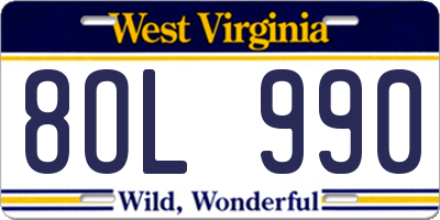 WV license plate 8OL990