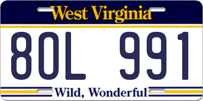 WV license plate 8OL991
