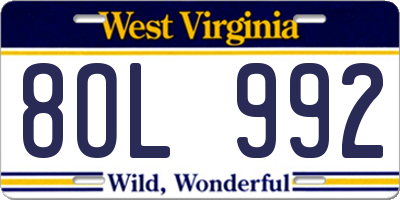 WV license plate 8OL992