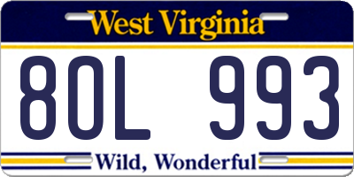 WV license plate 8OL993