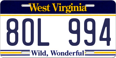 WV license plate 8OL994