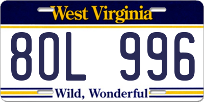 WV license plate 8OL996
