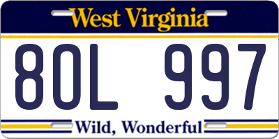WV license plate 8OL997
