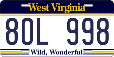 WV license plate 8OL998