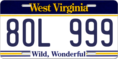 WV license plate 8OL999