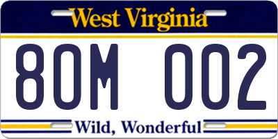 WV license plate 8OM002