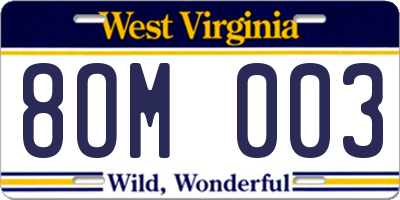 WV license plate 8OM003