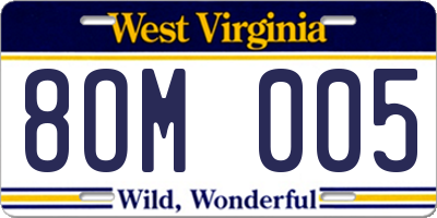 WV license plate 8OM005