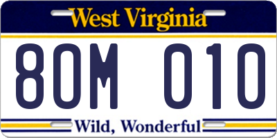 WV license plate 8OM010