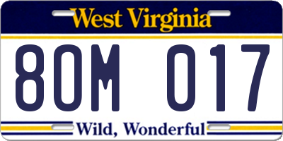WV license plate 8OM017