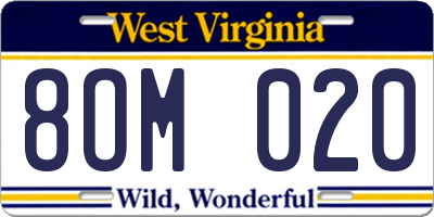 WV license plate 8OM020