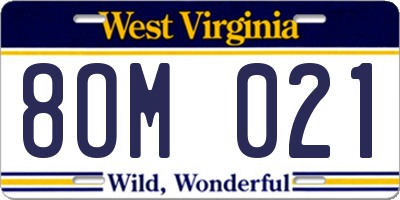 WV license plate 8OM021