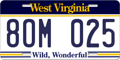 WV license plate 8OM025