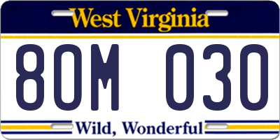 WV license plate 8OM030