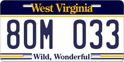 WV license plate 8OM033