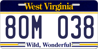 WV license plate 8OM038
